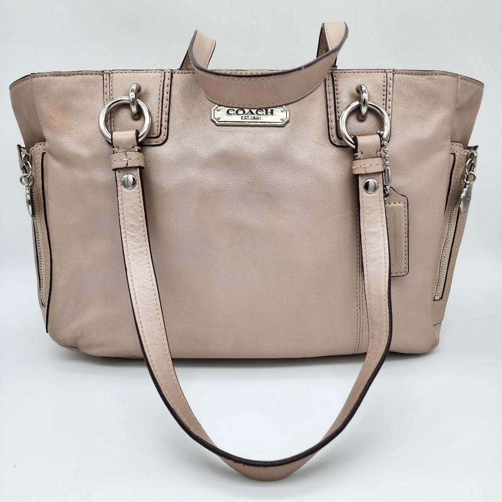 Coach F19252 Cream Pink Beige Shimmering Leather Tote Medium - Picture 13 of 16